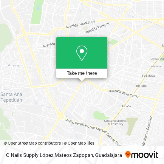 Mapa de O Nails Supply López Mateos Zapopan