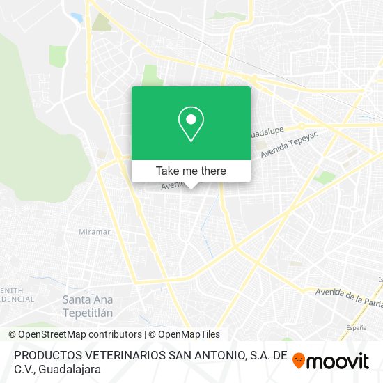 Mapa de PRODUCTOS VETERINARIOS SAN ANTONIO, S.A. DE C.V.