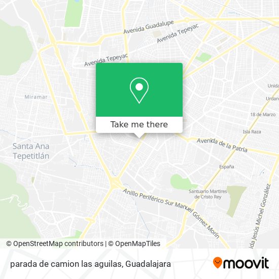 How to get to parada de camion las aguilas in Guadalajara by Bus or Train?