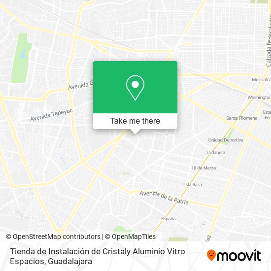 Mapa de Tienda de Instalación de Cristaly Aluminio Vitro Espacios