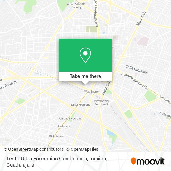 Mapa de Testo Ultra Farmacias Guadalajara, méxico