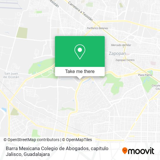 Mapa de Barra Mexicana Colegio de Abogados, capítulo Jalisco