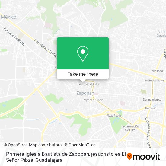 Mapa de Primera Iglesia Bautista de Zapopan, jesucristo es El Señor Pibza