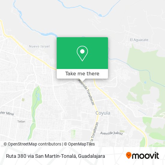 Ruta 380 via San Martín-Tonalá map