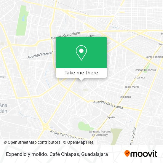 Expendio y molido. Café Chiapas map