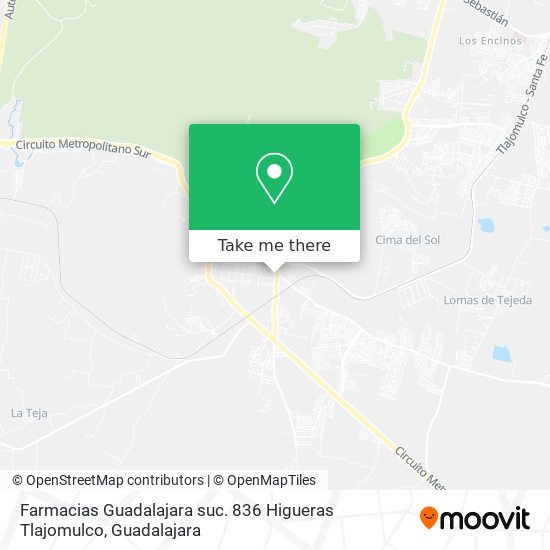 Mapa de Farmacias Guadalajara suc. 836 Higueras Tlajomulco