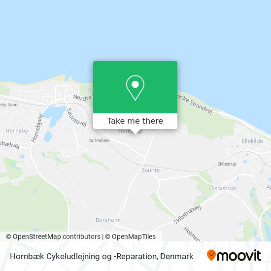 Hornbæk Cykeludlejning og -Reparation map