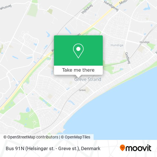 Bus 91N (Helsingør st. - Greve st.) map