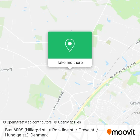 Bus 600S (Hillerød st. -> Roskilde st. / Greve st. / Hundige st.) map