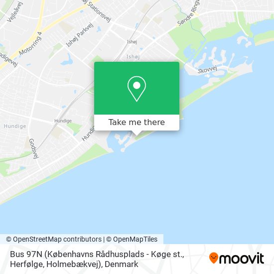 Bus 97N (Københavns Rådhusplads - Køge st., Herfølge, Holmebækvej) map