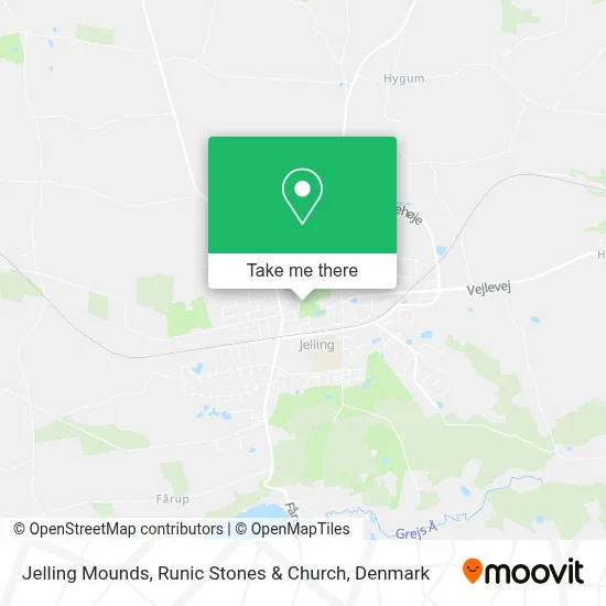 Jelling Mounds, Runic Stones & Church map