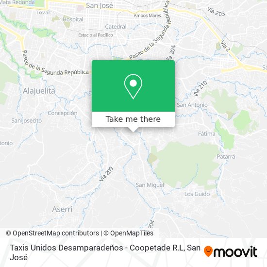 Taxis Unidos Desamparadeños - Coopetade R.L map