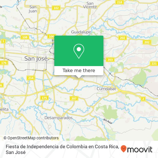 Mapa de Fiesta de Independencia de Colombia en Costa Rica