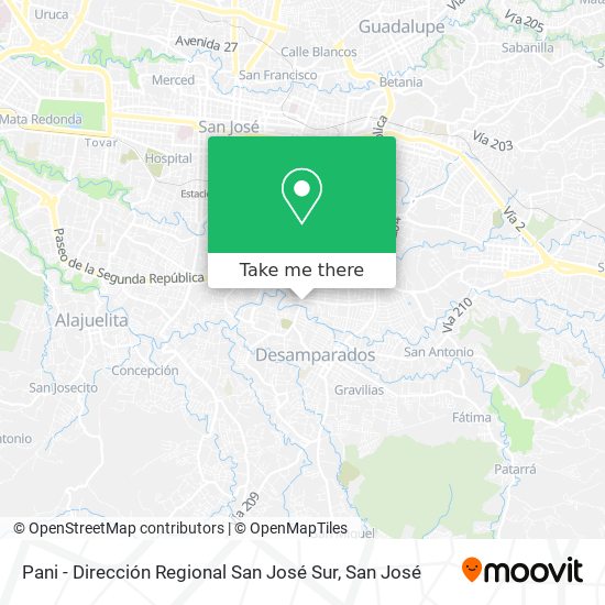 Pani - Dirección Regional San José Sur map