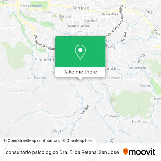 Mapa de consultorio psicologico Dra. Elida Retana