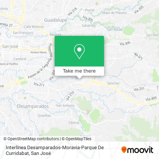 Interlínea Desamparados-Moravia-Parque De Curridabat map
