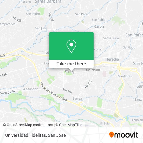 Universidad Fidélitas map