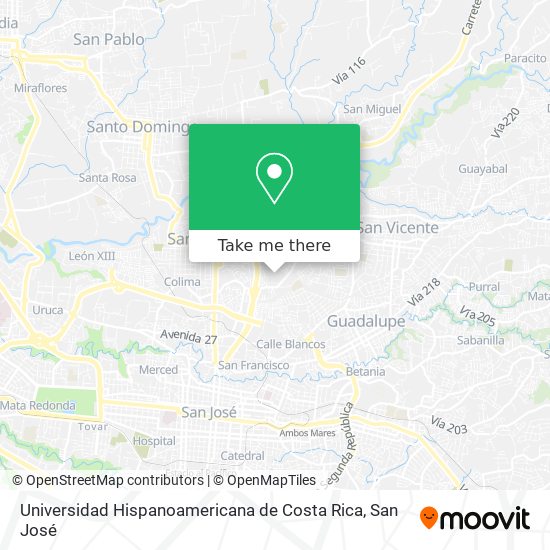 Universidad Hispanoamericana de Costa Rica map