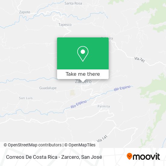 Correos De Costa Rica - Zarcero map