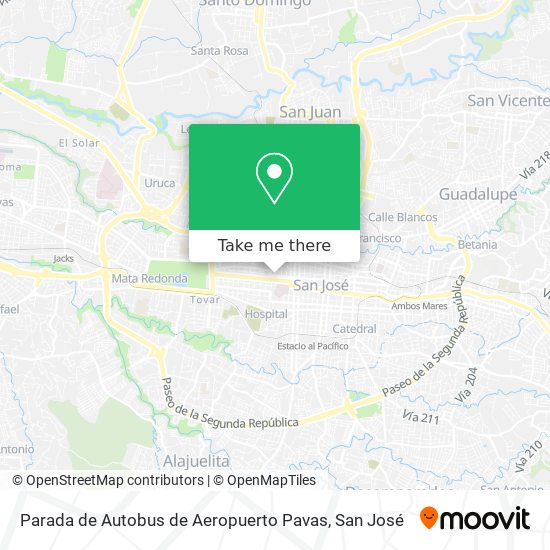 Parada de Autobus de Aeropuerto Pavas map