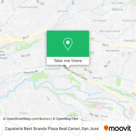 Mapa de Zapateria Best Brands Plaza Real Cariari