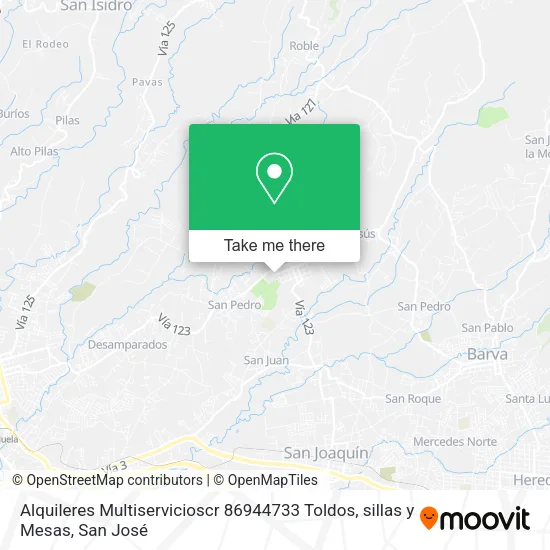 Mapa de Alquileres Multiservicioscr 86944733 Toldos, sillas y Mesas