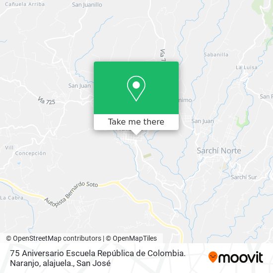 Mapa de 75 Aniversario Escuela República de Colombia. Naranjo, alajuela.