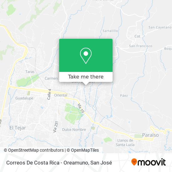 Correos De Costa Rica - Oreamuno map