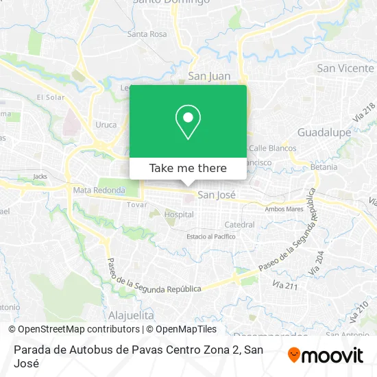 Mapa de Parada de Autobus de Pavas Centro Zona 2