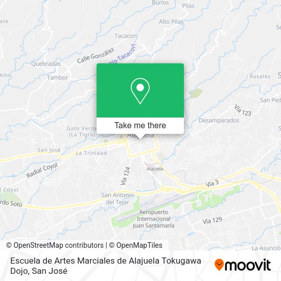 Mapa de Escuela de Artes Marciales de Alajuela Tokugawa Dojo