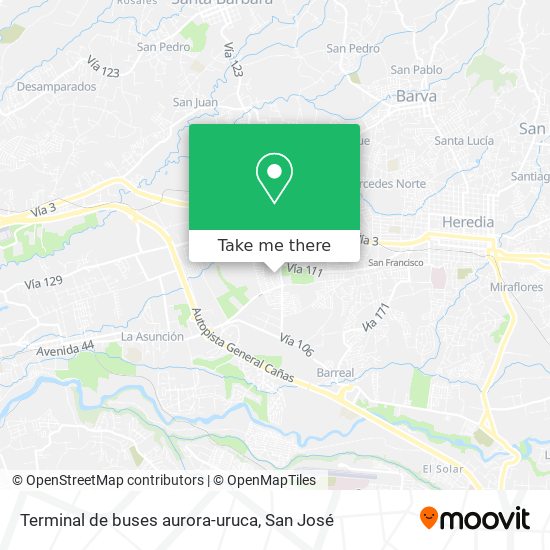 Mapa de Terminal de buses aurora-uruca