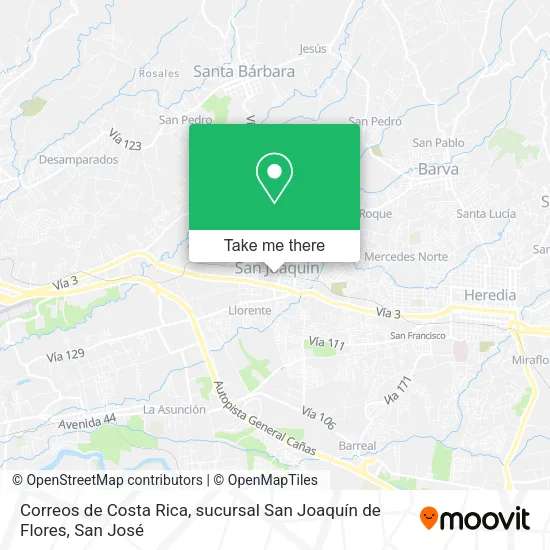 Mapa de Correos de Costa Rica, sucursal San Joaquín de Flores