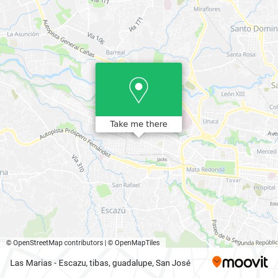 Las Marias - Escazu, tibas, guadalupe map