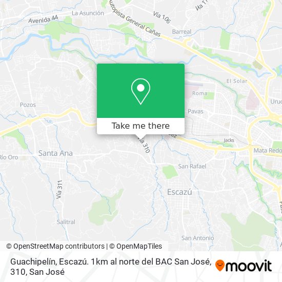 Guachipelín, Escazú. 1km al norte del BAC San José, 310 map