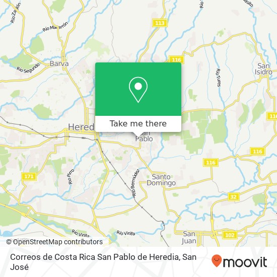 Correos de Costa Rica San Pablo de Heredia map