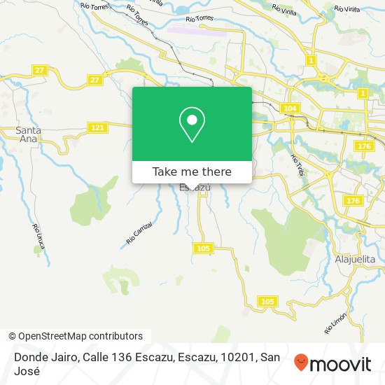 Mapa de Donde Jairo, Calle 136 Escazu, Escazu, 10201