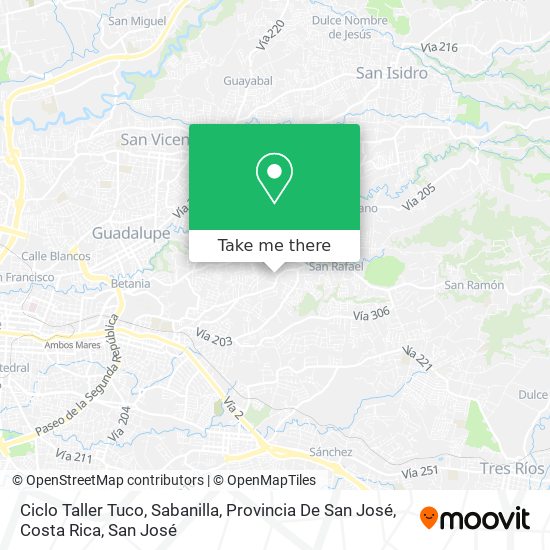 Ciclo Taller Tuco, Sabanilla, Provincia De San José, Costa Rica map