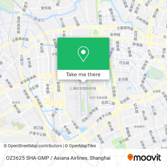 OZ3625 SHA-GMP / Asiana Airlines map