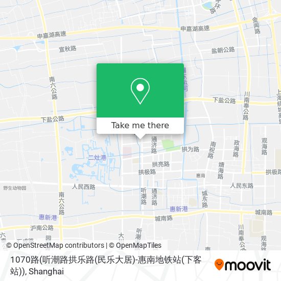 1070路(听潮路拱乐路(民乐大居)-惠南地铁站(下客站)) map