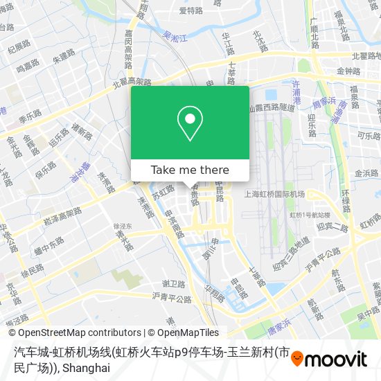 汽车城-虹桥机场线(虹桥火车站p9停车场-玉兰新村(市民广场)) map