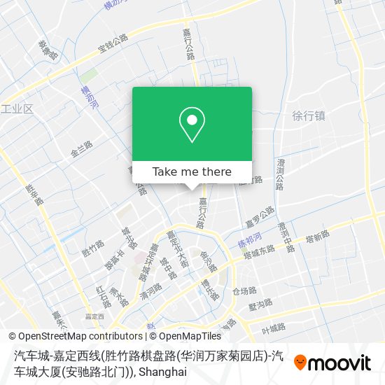 汽车城-嘉定西线(胜竹路棋盘路(华润万家菊园店)-汽车城大厦(安驰路北门)) map