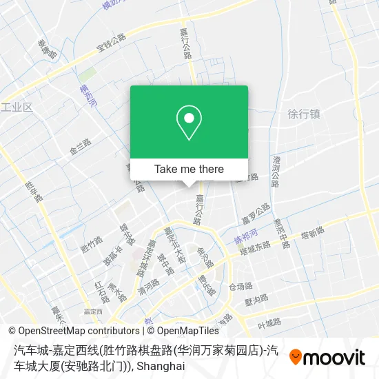 汽车城-嘉定西线(胜竹路棋盘路(华润万家菊园店)-汽车城大厦(安驰路北门)) map