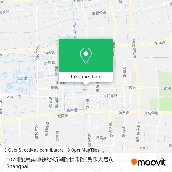 1070路(惠南地铁站-听潮路拱乐路(民乐大居)) map