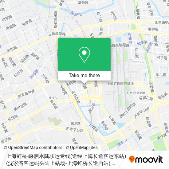 上海虹桥-嵊泗水陆联运专线(途经上海长途客运东站)(沈家湾客运码头陆上站场-上海虹桥长途西站) map