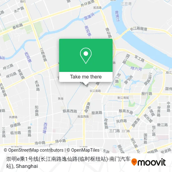 崇明e乘1号线(长江南路逸仙路(临时枢纽站)-南门汽车站) map