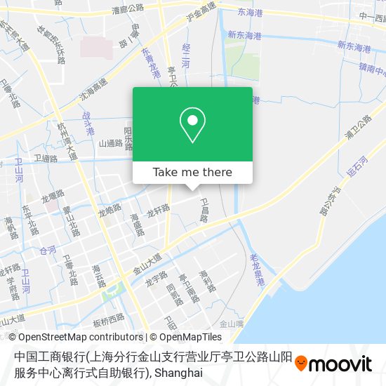 中国工商银行(上海分行金山支行营业厅亭卫公路山阳服务中心离行式自助银行) map
