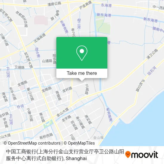 中国工商银行(上海分行金山支行营业厅亭卫公路山阳服务中心离行式自助银行) map