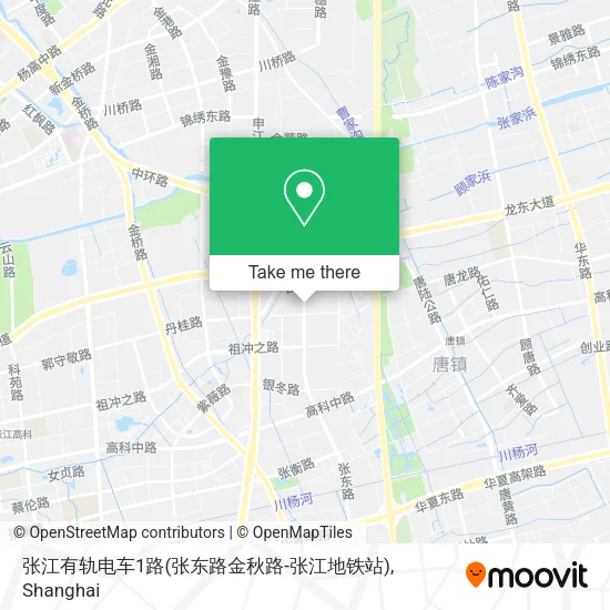 张江有轨电车1路(张东路金秋路-张江地铁站) map