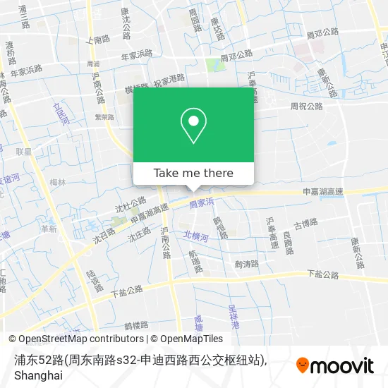 浦东52路(周东南路s32-申迪西路西公交枢纽站) map