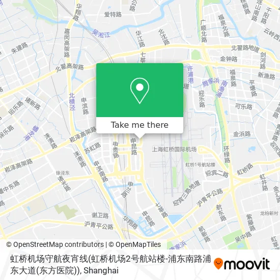 虹桥机场守航夜宵线(虹桥机场2号航站楼-浦东南路浦东大道(东方医院)) map